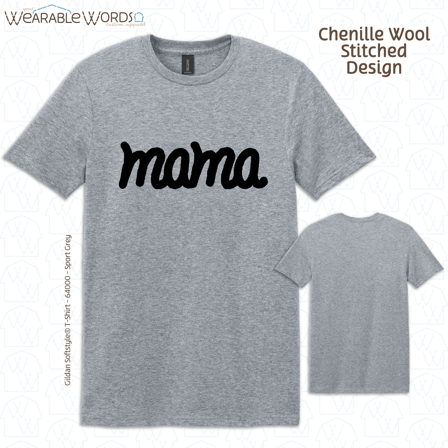 Mama Chenille Wool Black Embroidered Tee | Pink, White, Grey, or Tan T-Shirt