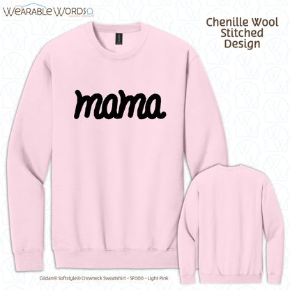 Mama Chenille Wool Black Embroidered Crewneck | Pink, White, Grey, or Tan Sweatshirt