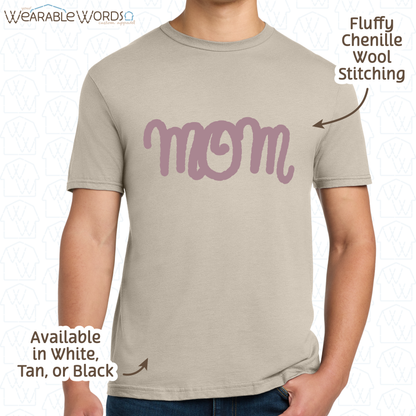 Mom Chenille Wool Rose Embroidered Tee | White, Tan, or Black T-Shirt