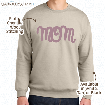 Mom Chenille Wool Rose Embroidered Crewneck | White, Tan, or Black Sweatshirt