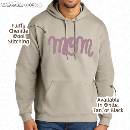 Mom Chenille Wool Rose Embroidered Hoodie | White, Tan, or Black Sweatshirt