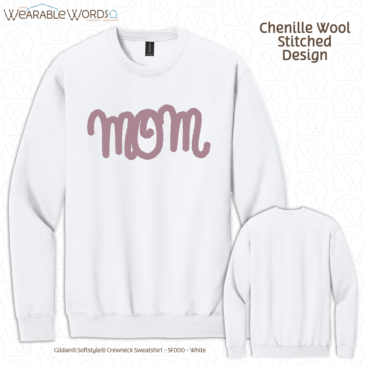 Mom Chenille Wool Rose Embroidered Crewneck | White, Tan, or Black Sweatshirt