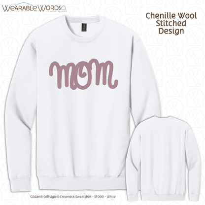 Mom Chenille Wool Rose Embroidered Crewneck | White, Tan, or Black Sweatshirt