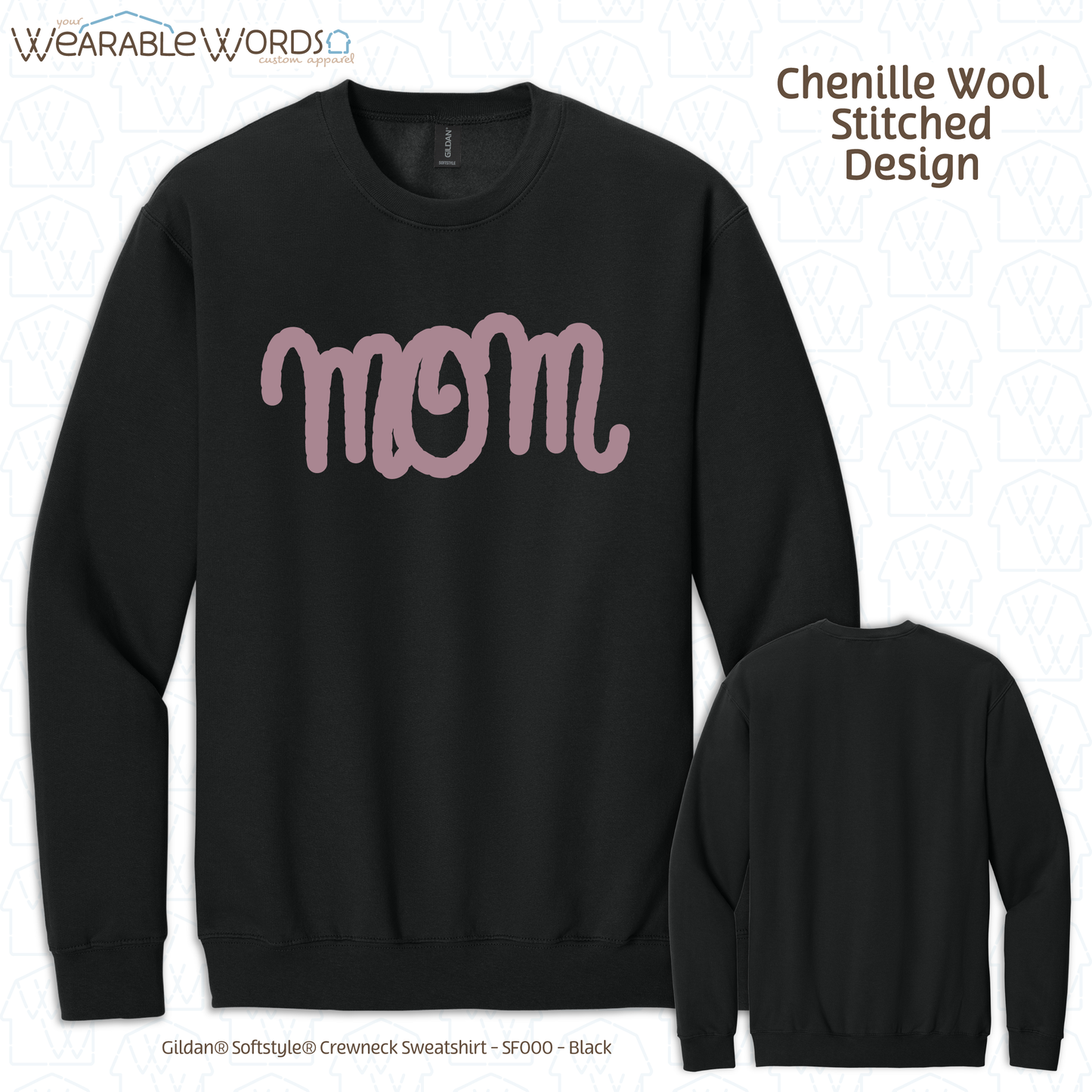 Mom Chenille Wool Rose Embroidered Crewneck | White, Tan, or Black Sweatshirt