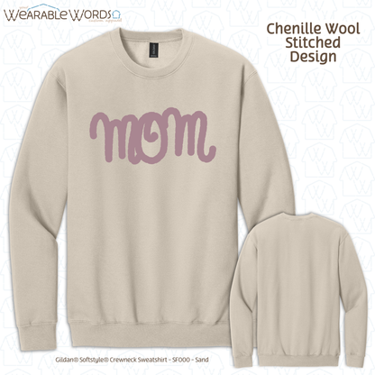 Mom Chenille Wool Rose Embroidered Crewneck | White, Tan, or Black Sweatshirt