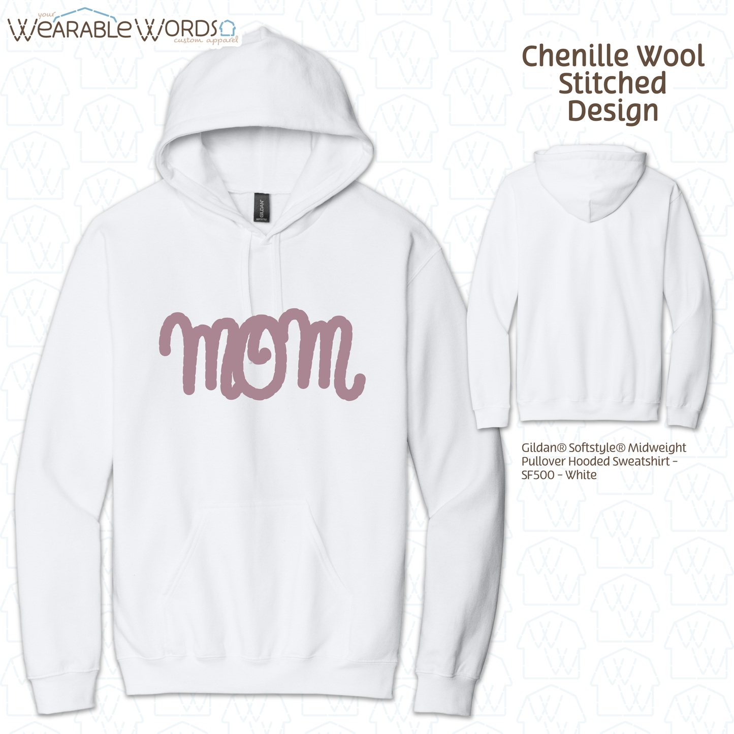 Mom Chenille Wool Rose Embroidered Hoodie | White, Tan, or Black Sweatshirt
