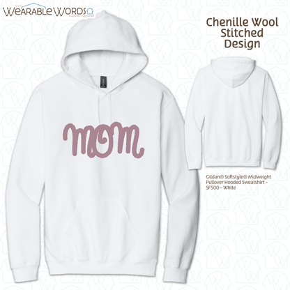 Mom Chenille Wool Rose Embroidered Hoodie | White, Tan, or Black Sweatshirt