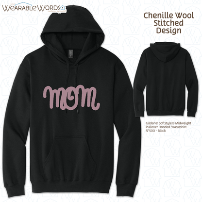 Mom Chenille Wool Rose Embroidered Hoodie | White, Tan, or Black Sweatshirt
