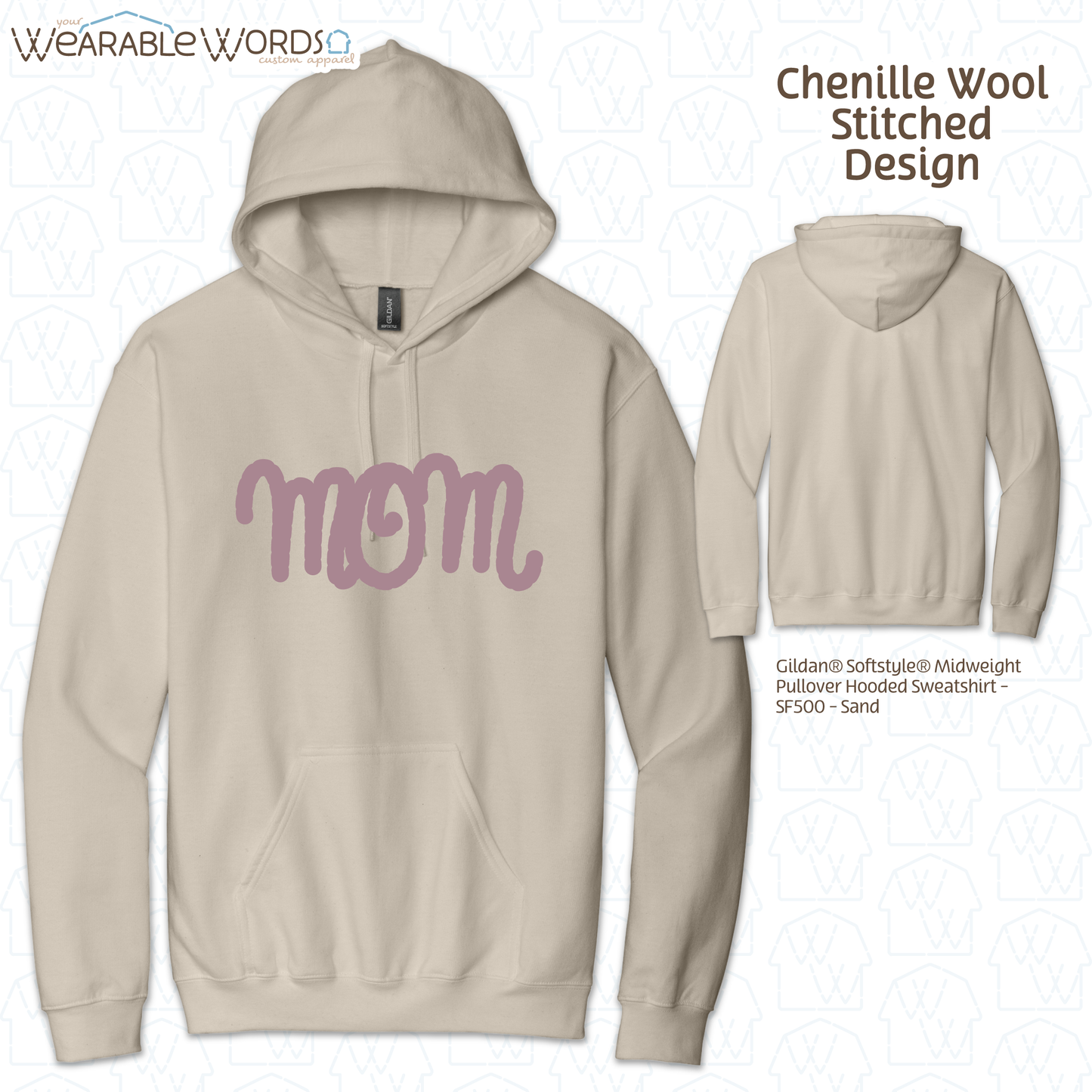 Mom Chenille Wool Rose Embroidered Hoodie | White, Tan, or Black Sweatshirt