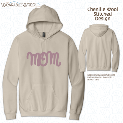 Mom Chenille Wool Rose Embroidered Hoodie | White, Tan, or Black Sweatshirt