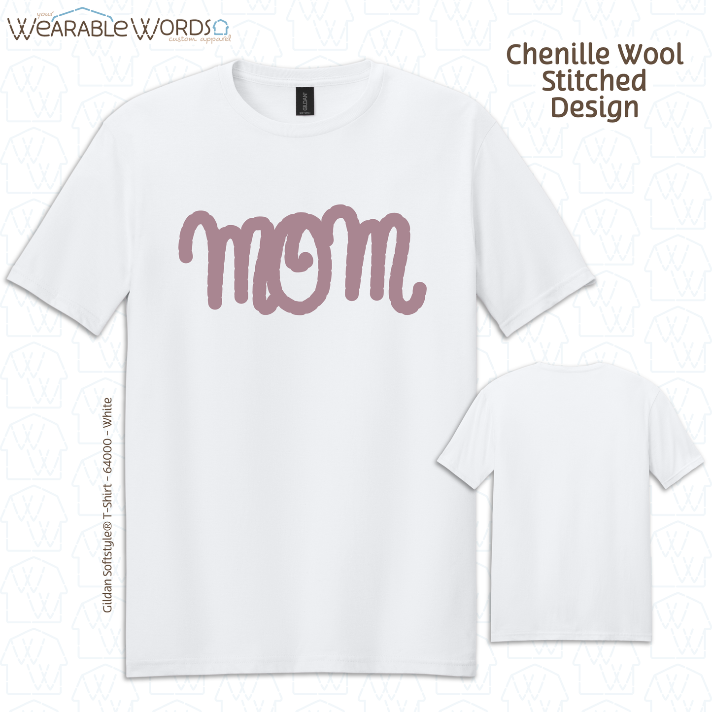 Mom Chenille Wool Rose Embroidered Tee | White, Tan, or Black T-Shirt
