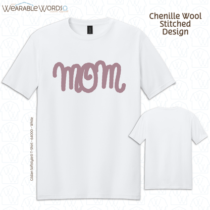 Mom Chenille Wool Rose Embroidered Tee | White, Tan, or Black T-Shirt