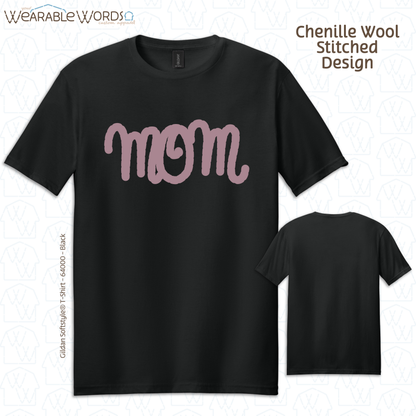Mom Chenille Wool Rose Embroidered Tee | White, Tan, or Black T-Shirt