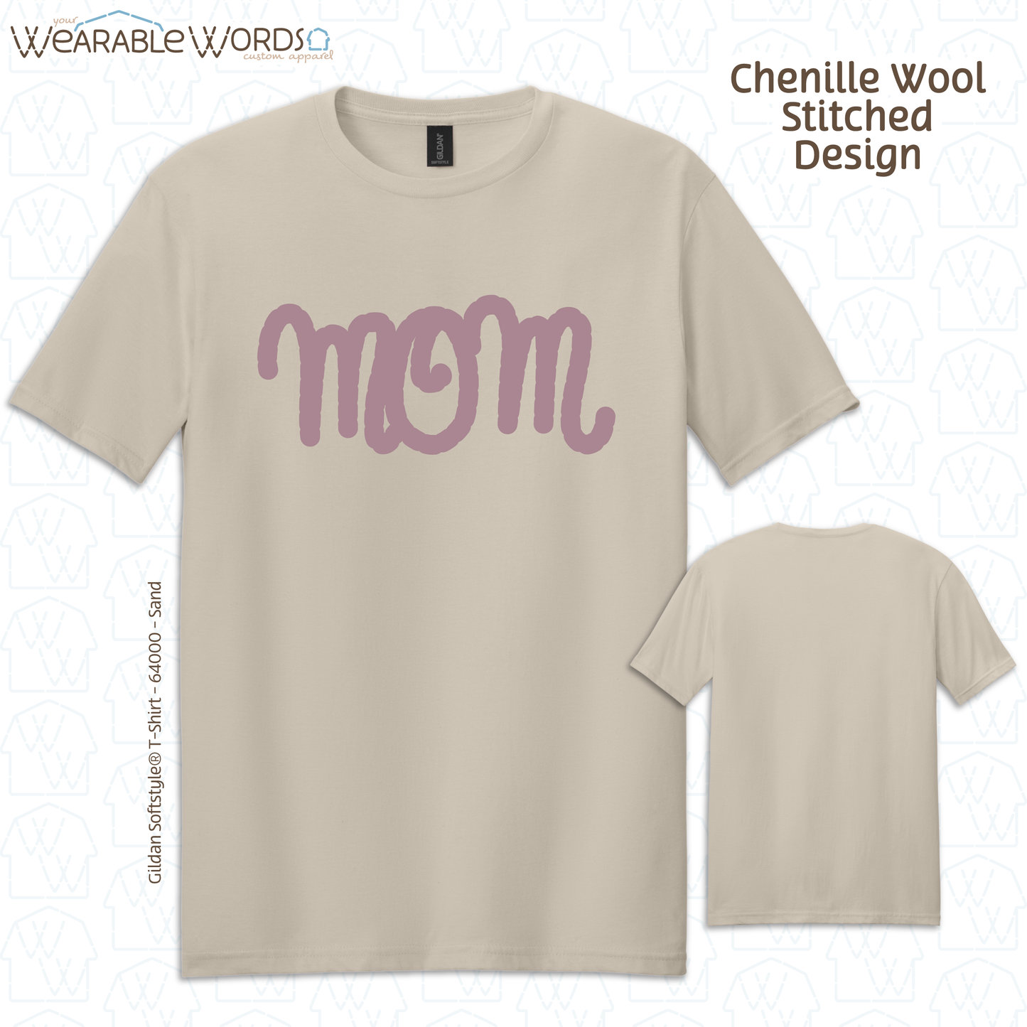 Mom Chenille Wool Rose Embroidered Tee | White, Tan, or Black T-Shirt