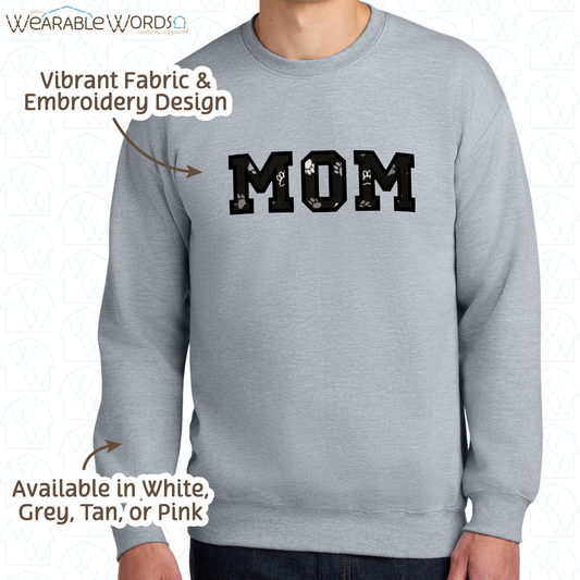 Pawprint Cat & Dog MOM Embroidered Crewneck | White, Pink, Tan, or Grey Sweatshirt