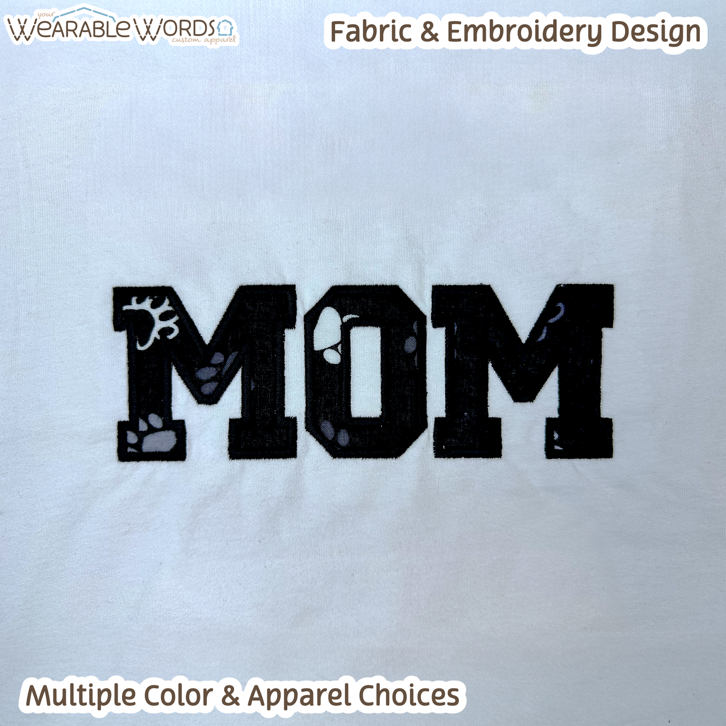 Pawprint Cat & Dog MOM Embroidered Tee | White, Pink, Tan, or Grey T-Shirt