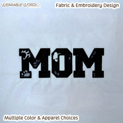 Pawprint Cat & Dog MOM Embroidered Tee | White, Pink, Tan, or Grey T-Shirt