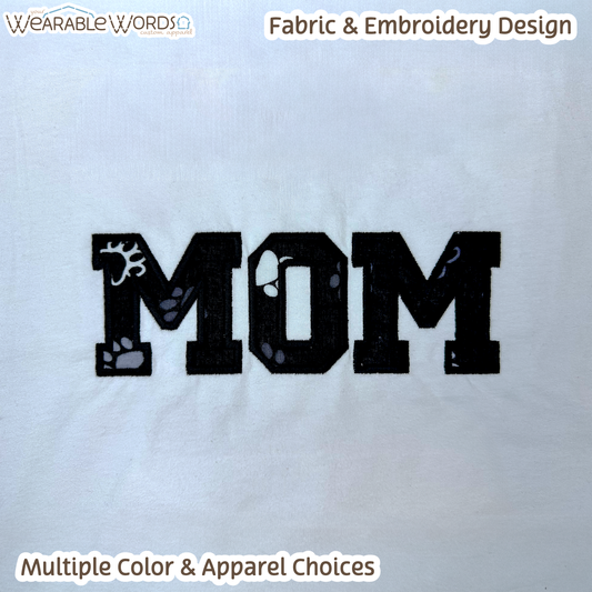 Pawprint Cat & Dog MOM Embroidered Tee | White, Pink, Tan, or Grey T-Shirt