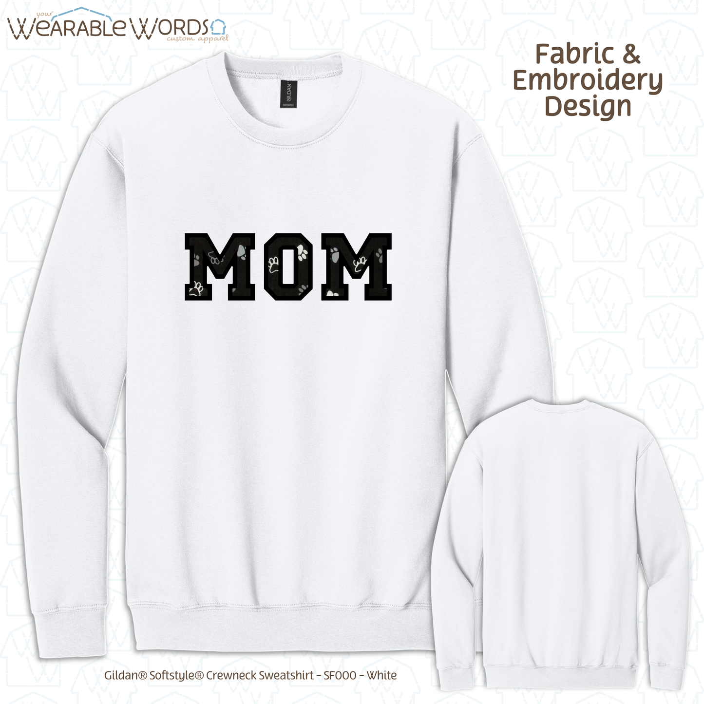 Pawprint Cat & Dog MOM Embroidered Crewneck | White, Pink, Tan, or Grey Sweatshirt