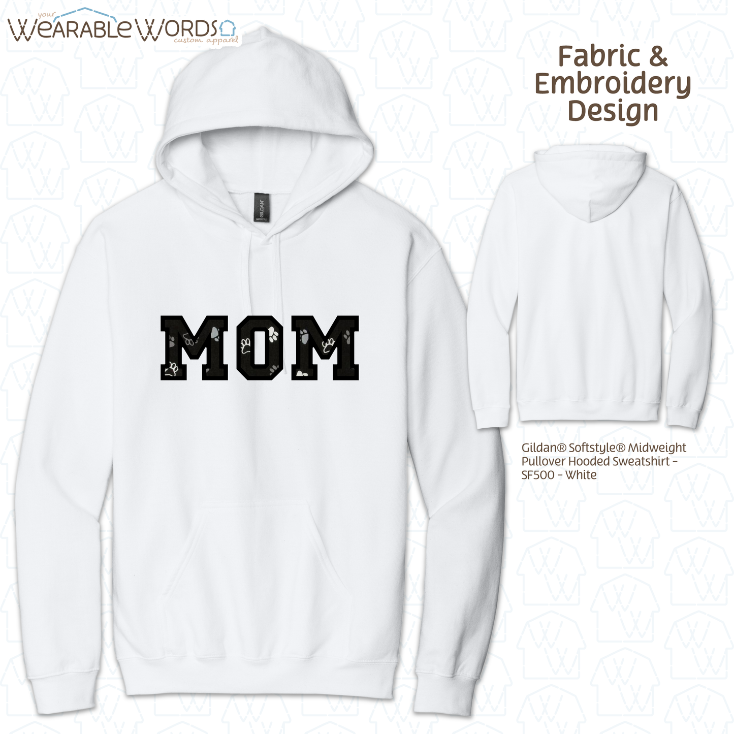 Pawprint Cat & Dog MOM Embroidered Hoodie | White, Pink, Tan, or Grey Sweatshirt