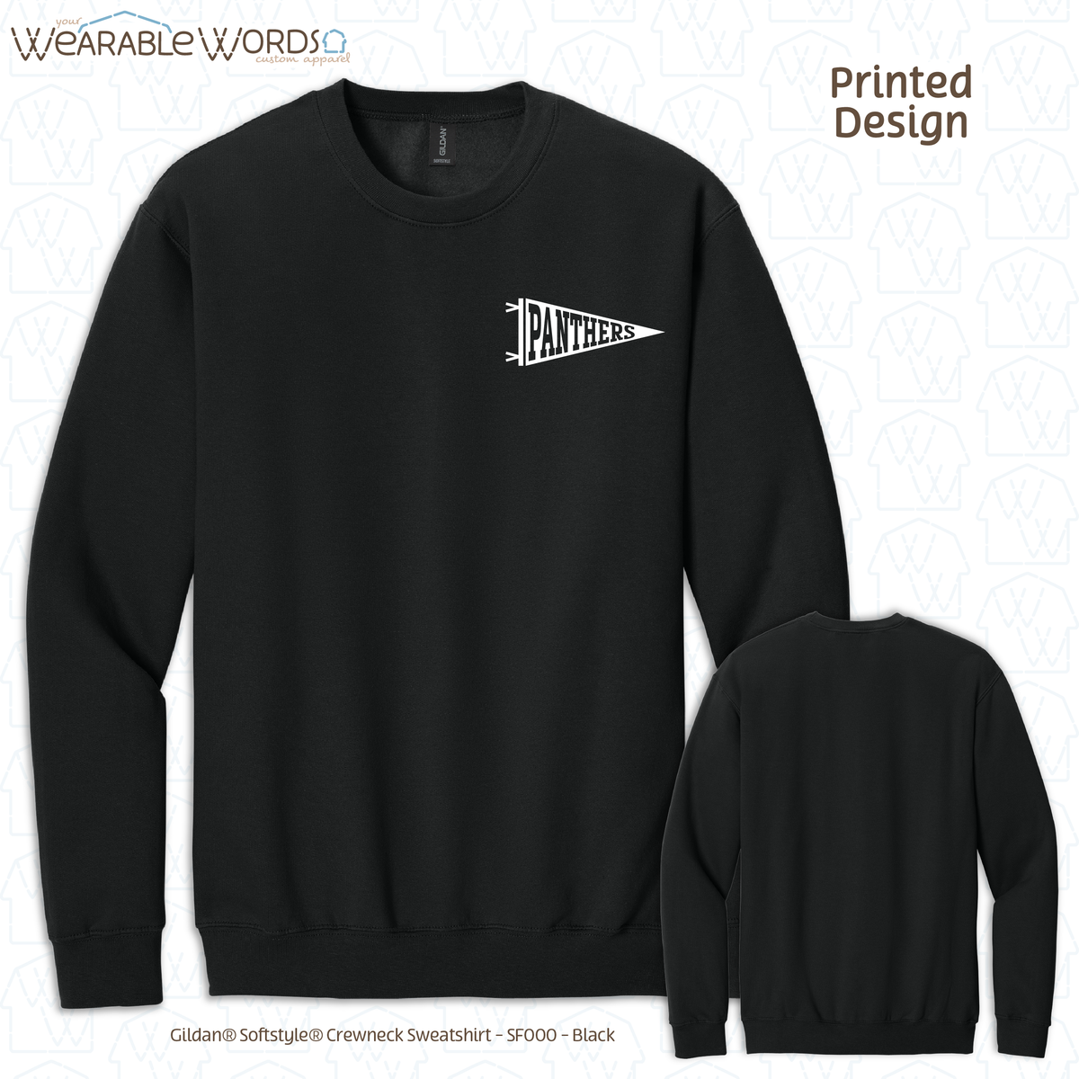 Custom Team Football Pennant Graphic Crewneck | White Varsity Collegiate Sports Print | Unisex Sweatshirt