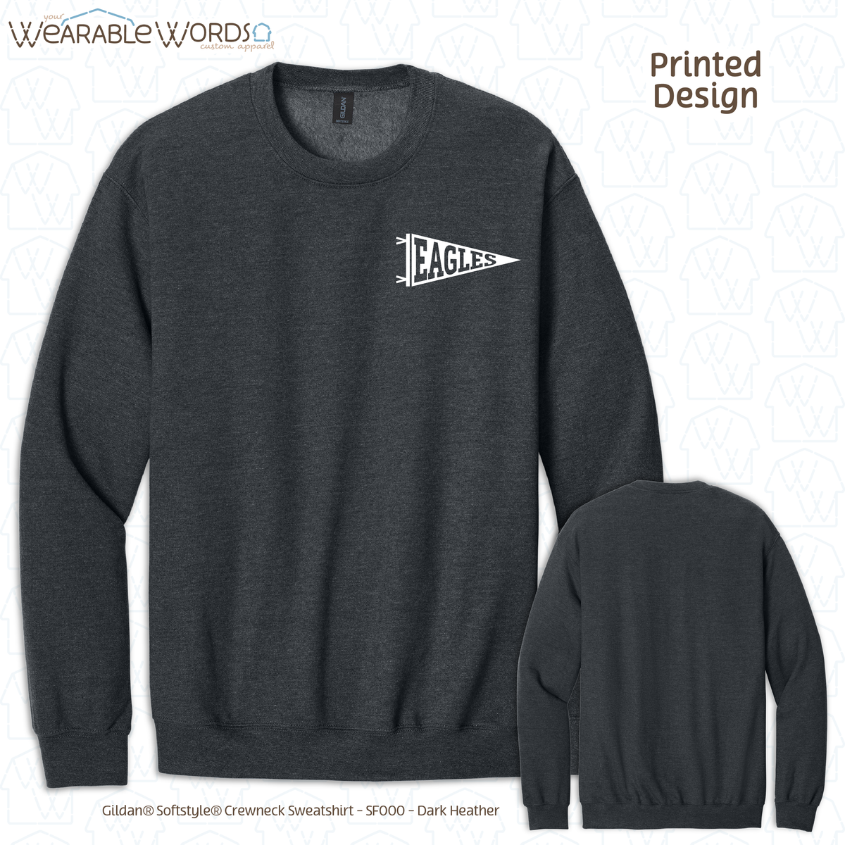 Custom Team Football Pennant Graphic Crewneck | White Varsity Collegiate Sports Print | Unisex Sweatshirt