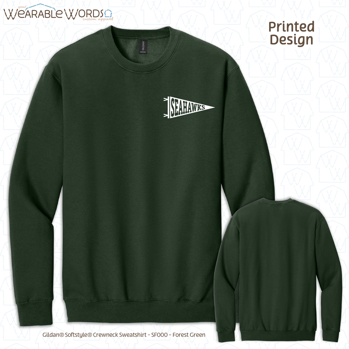 Custom Team Football Pennant Graphic Crewneck | White Varsity Collegiate Sports Print | Unisex Sweatshirt