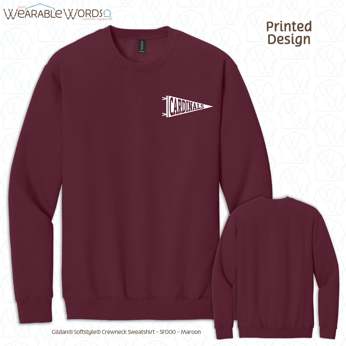 Custom Team Football Pennant Graphic Crewneck | White Varsity Collegiate Sports Print | Unisex Sweatshirt