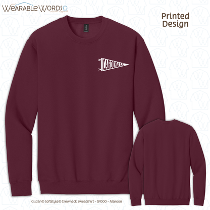 Custom Team Football Pennant Graphic Crewneck | White Varsity Collegiate Sports Print | Unisex Sweatshirt
