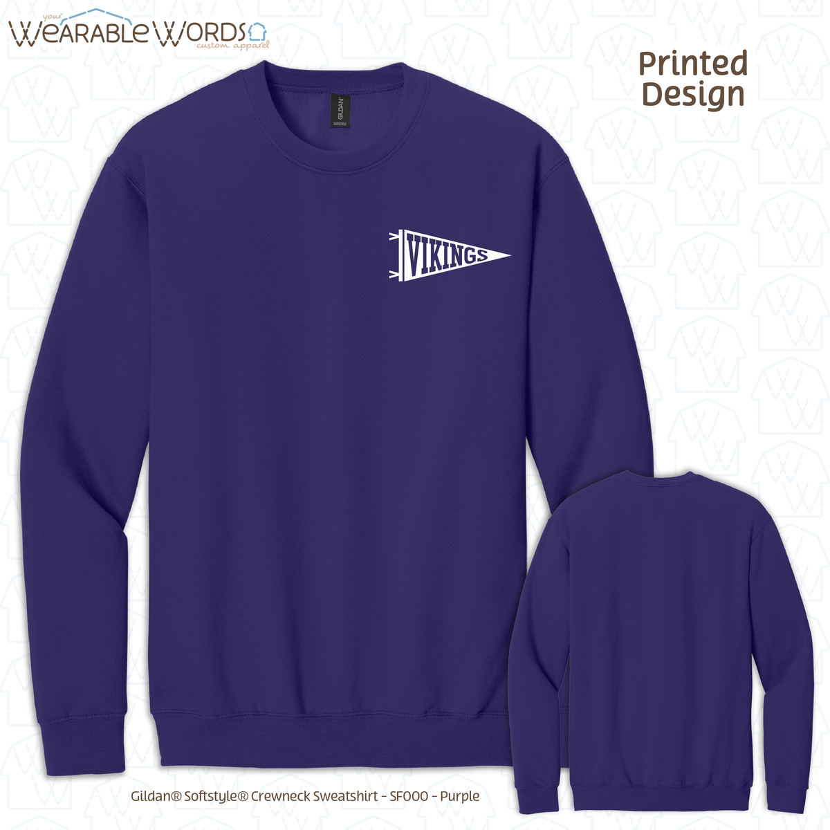 Custom Team Football Pennant Graphic Crewneck | White Varsity Collegiate Sports Print | Unisex Sweatshirt