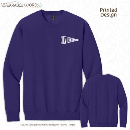 Custom Team Football Pennant Graphic Crewneck | White Varsity Collegiate Sports Print | Unisex Sweatshirt