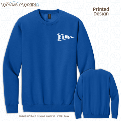 Custom Team Football Pennant Graphic Crewneck | White Varsity Collegiate Sports Print | Unisex Sweatshirt
