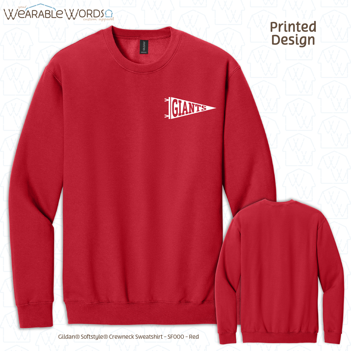 Custom Team Football Pennant Graphic Crewneck | White Varsity Collegiate Sports Print | Unisex Sweatshirt