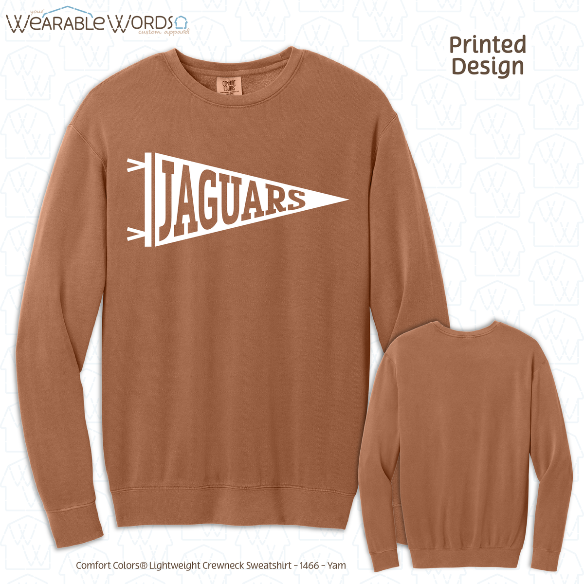 Custom Team Football Pennant Graphic Crewneck | Full White Varsity Collegiate Sports Print | Unisex Sweatshirt