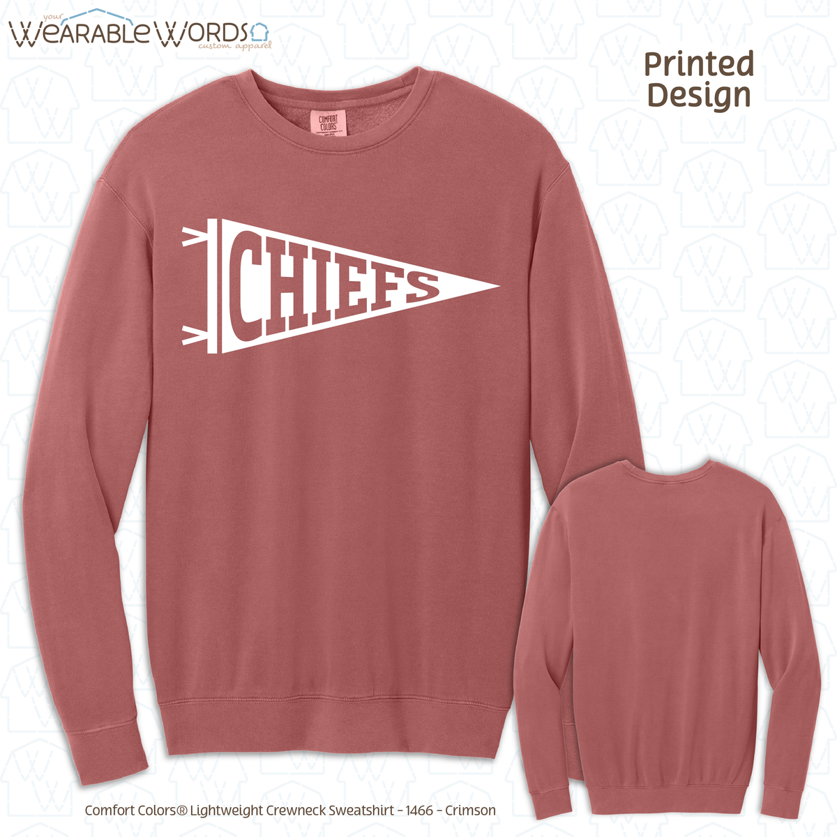 Custom Team Football Pennant Graphic Crewneck | Full White Varsity Collegiate Sports Print | Unisex Sweatshirt