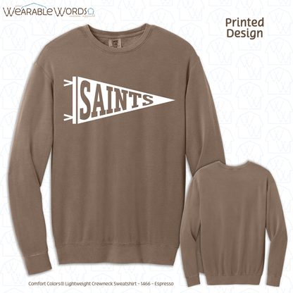 Custom Team Football Pennant Graphic Crewneck | Full White Varsity Collegiate Sports Print | Unisex Sweatshirt
