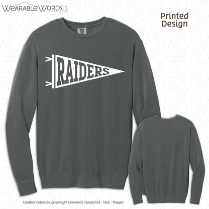Custom Team Football Pennant Graphic Crewneck | Full White Varsity Collegiate Sports Print | Unisex Sweatshirt