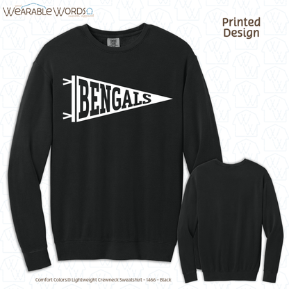 Custom Team Football Pennant Graphic Crewneck | Full White Varsity Collegiate Sports Print | Unisex Sweatshirt