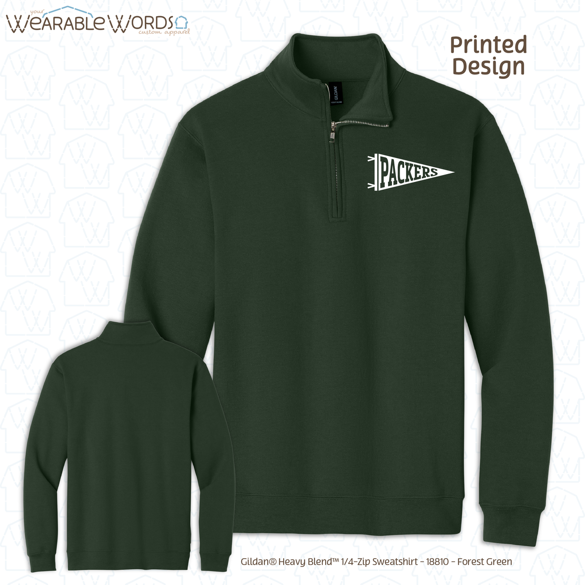 Custom Team Football Pennant Graphic 1/4 Zip | White Varsity Collegiate Sports Print | Unisex Quarter Zip Sweatshirt