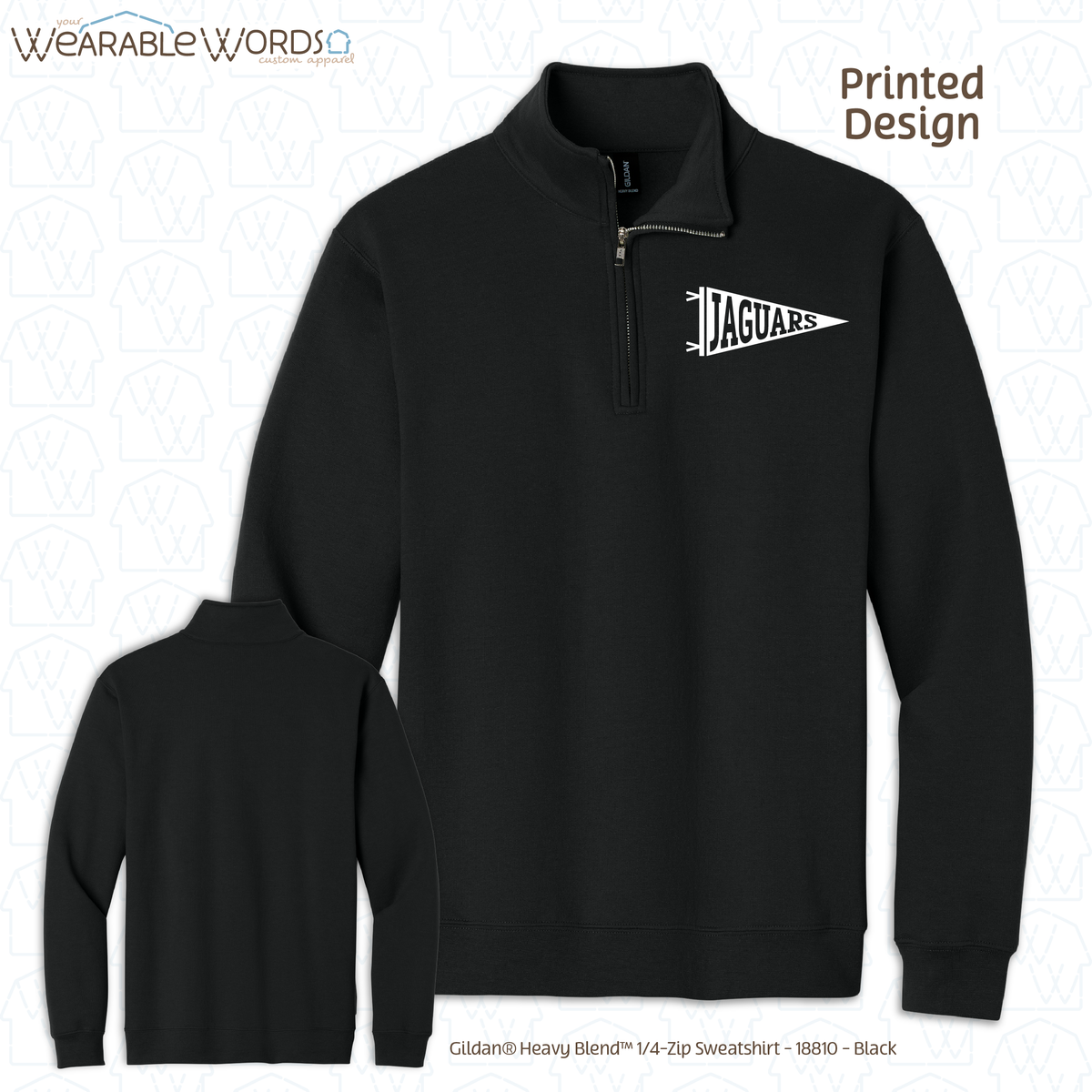 Custom Team Football Pennant Graphic 1/4 Zip | White Varsity Collegiate Sports Print | Unisex Quarter Zip Sweatshirt