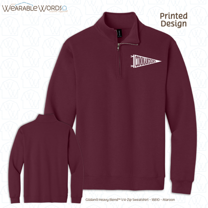 Custom Team Football Pennant Graphic 1/4 Zip | White Varsity Collegiate Sports Print | Unisex Quarter Zip Sweatshirt