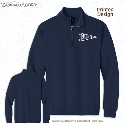 Custom Team Football Pennant Graphic 1/4 Zip | White Varsity Collegiate Sports Print | Unisex Quarter Zip Sweatshirt