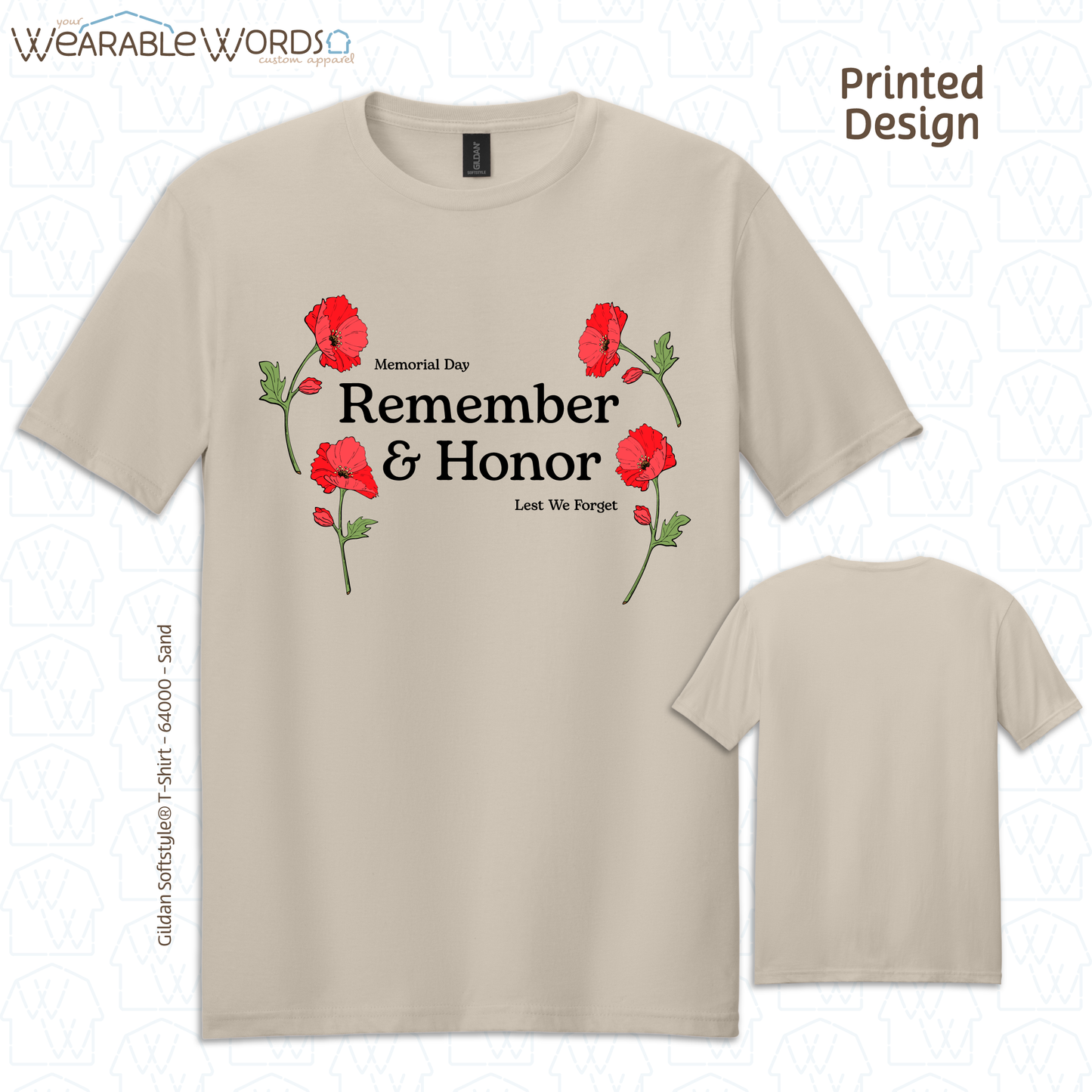 Remember & Honor Memorial Day Graphic Tee | Remembrance Poppy Lest We Forget Print | Unisex T-Shirt