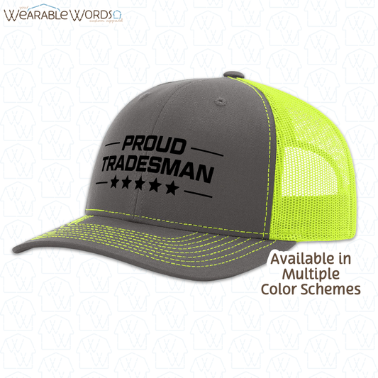 Proud Tradesman Graphic Hat | Trades Worker Blue Collar Stars Print | Unisex Mesh Snapback