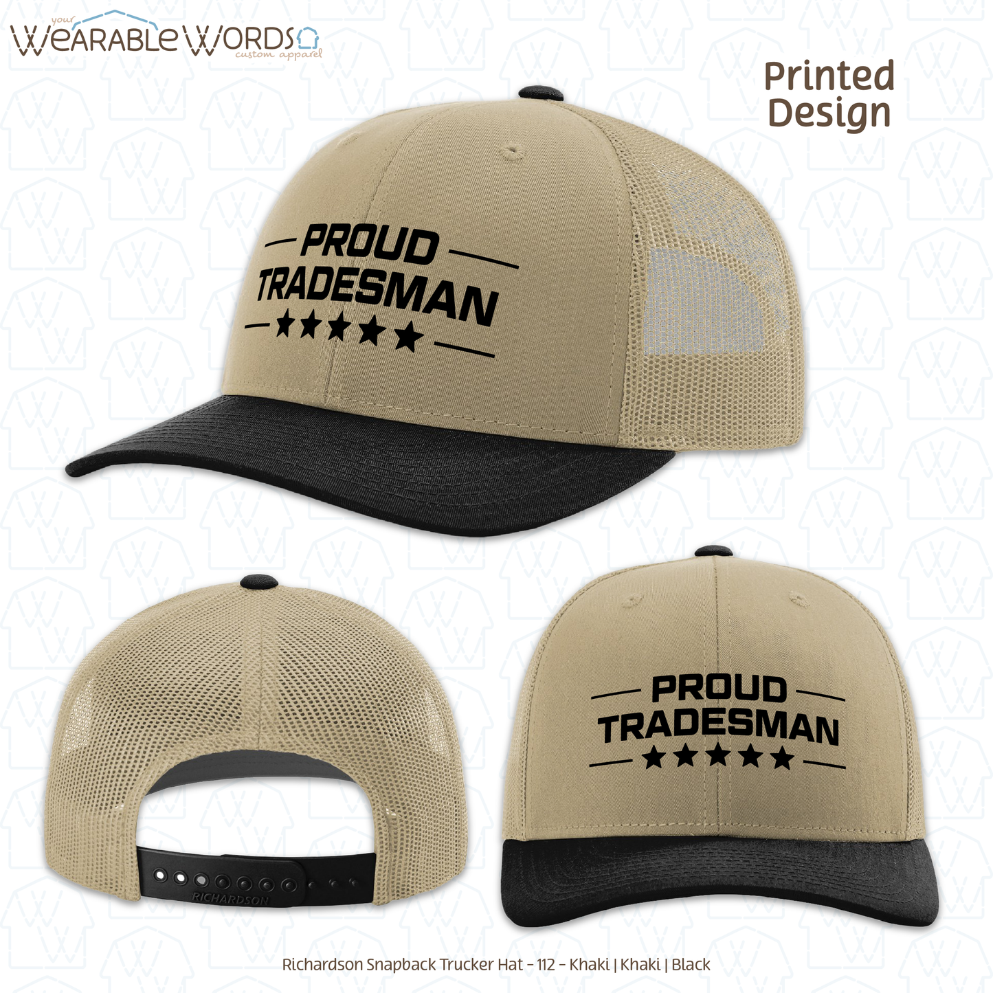 Proud Tradesman Graphic Hat | Trades Worker Blue Collar Stars Print | Unisex Mesh Snapback