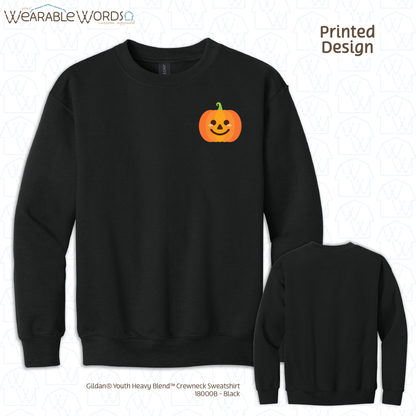 Cute Pumpkin Kids Graphic Crewneck | Simple Orange Fall Jack-o-Lantern Print | Unisex Youth Sweatshirt