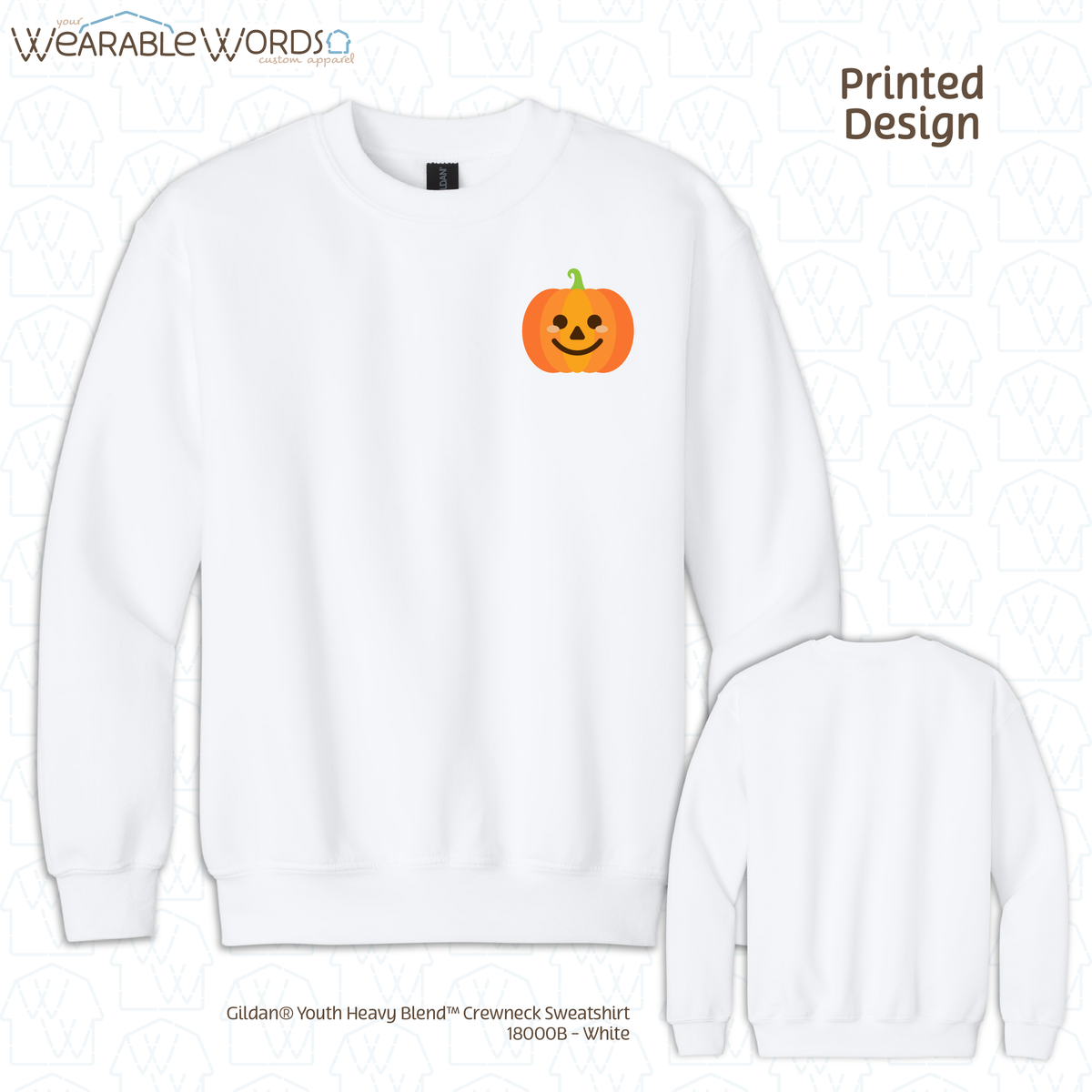 Cute Pumpkin Kids Graphic Crewneck | Simple Orange Fall Jack-o-Lantern Print | Unisex Youth Sweatshirt