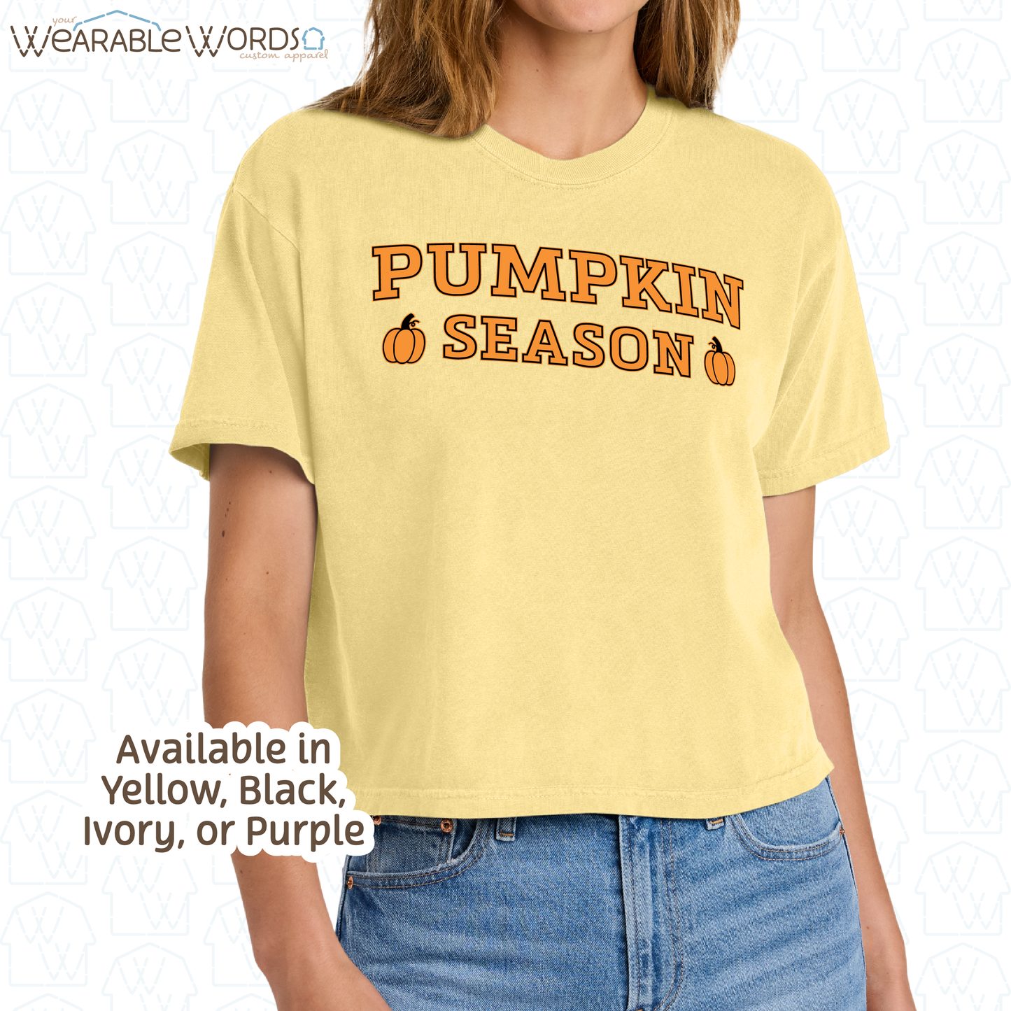 Pumpkin Season Graphic Tee | Orange Black Girly Fall Autumn Print | Women's Boxy T-Shirt