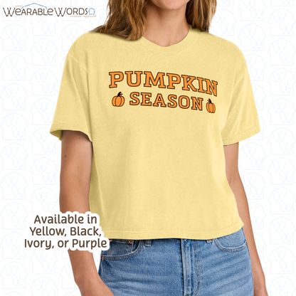 Pumpkin Season Graphic Tee | Orange Black Girly Fall Autumn Print | Women's Boxy T-Shirt