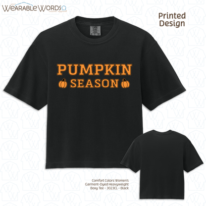 Pumpkin Season Graphic Tee | Orange Black Girly Fall Autumn Print | Women's Boxy T-Shirt